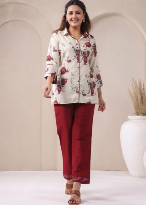 Maroon white coordset